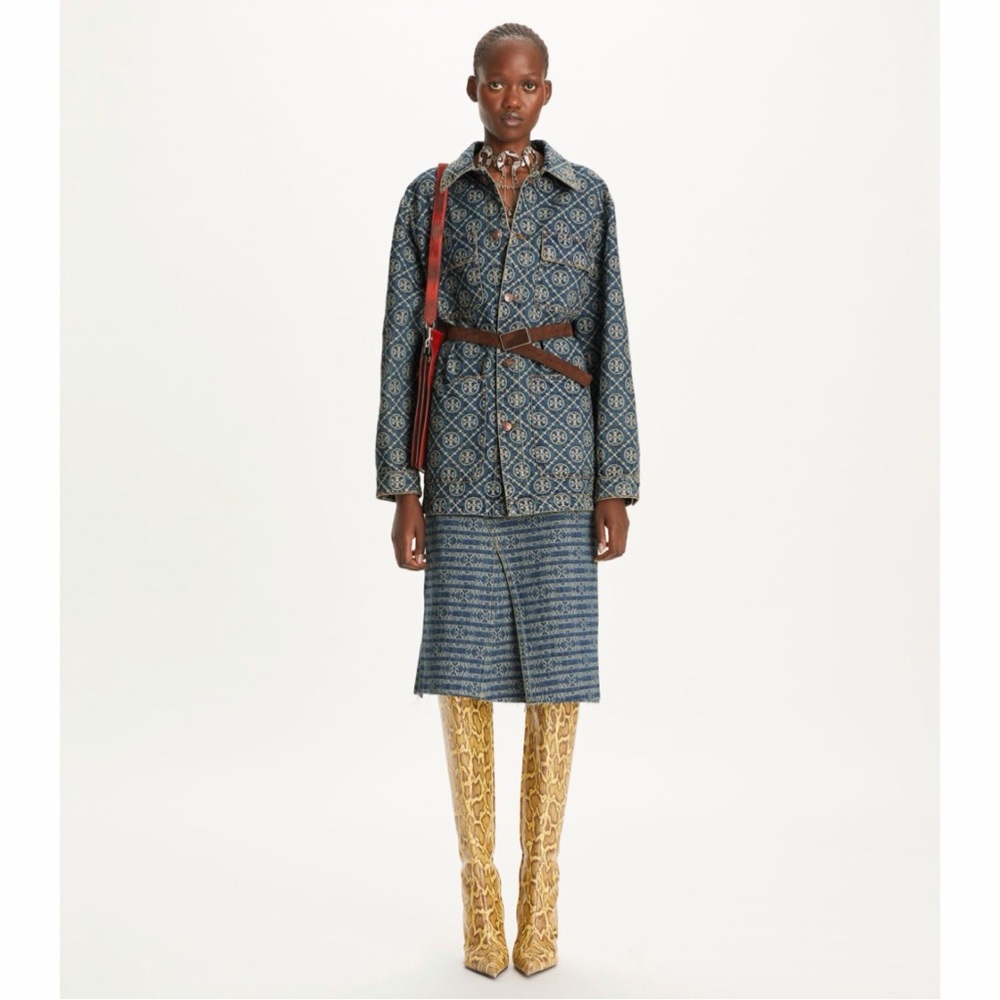 Tory Burch Deconstructed Denim Midi Skirt in Sublime Jacquard & Vintage Wash NWT - Picture 5 of 13
